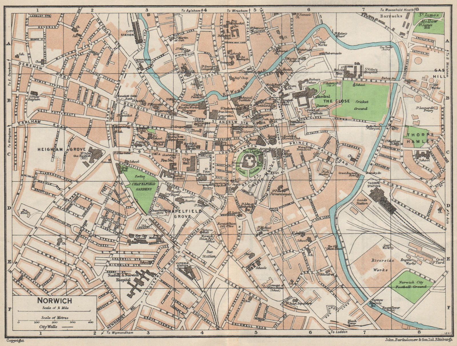 NORWICH. Vintage town city map plan. Norfolk 1957 old vintage chart